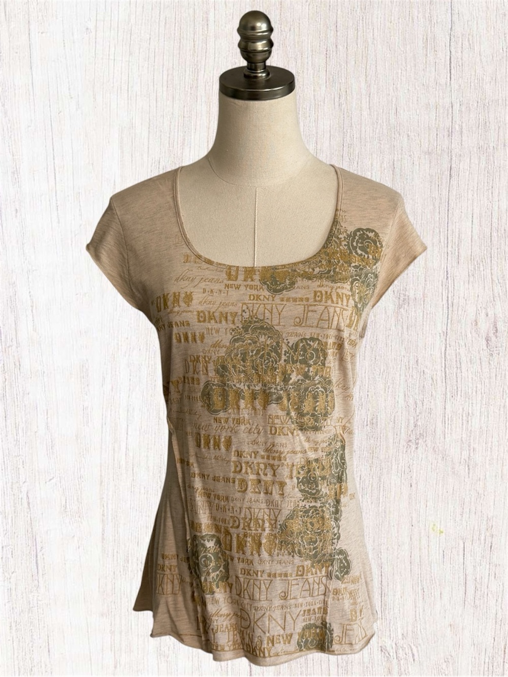 DKNY jeans Beige Scoop Neck Graphic Tee NWT